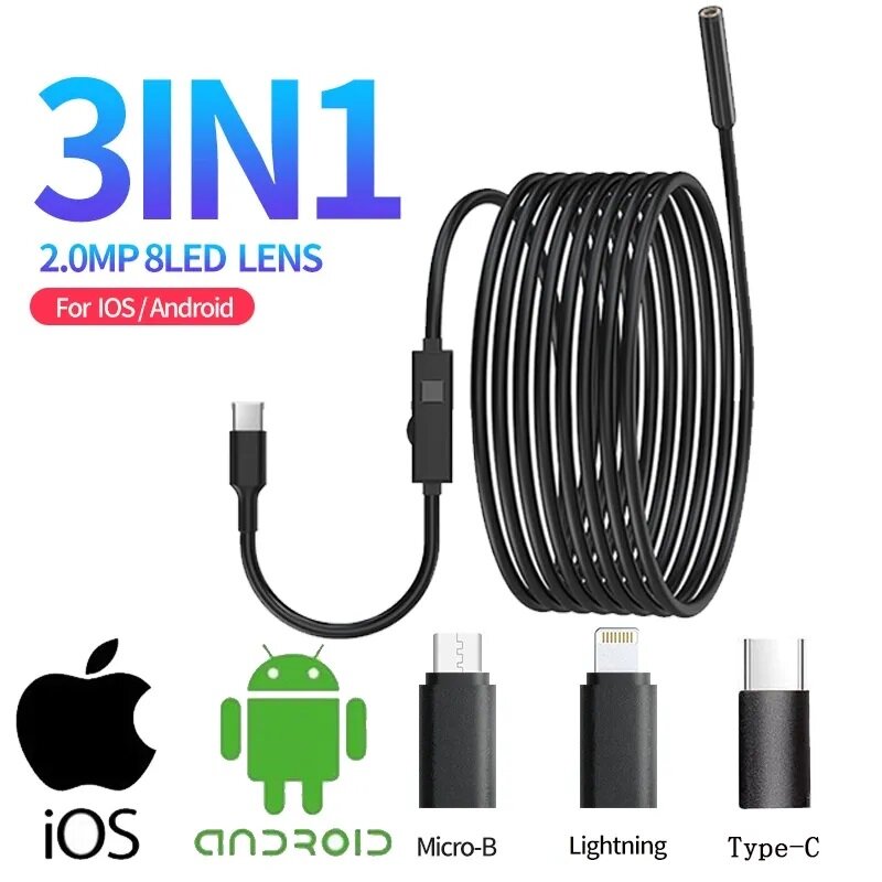 Endoscope Camera with Light for iPhone USB-C Borescope Inspection Camera 8.5mm /5.5MM Scope Camera For iOS Android TYPE-C