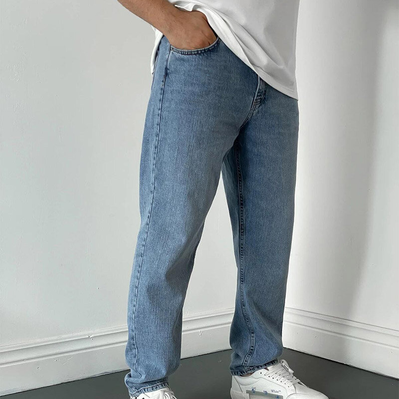 Autunno KPOP Fashion Style Harajuku pantaloni Slim Fit larghi tutti abbinati pantaloni Casual solidi tasche in cotone Jeans a cilindro dritto
