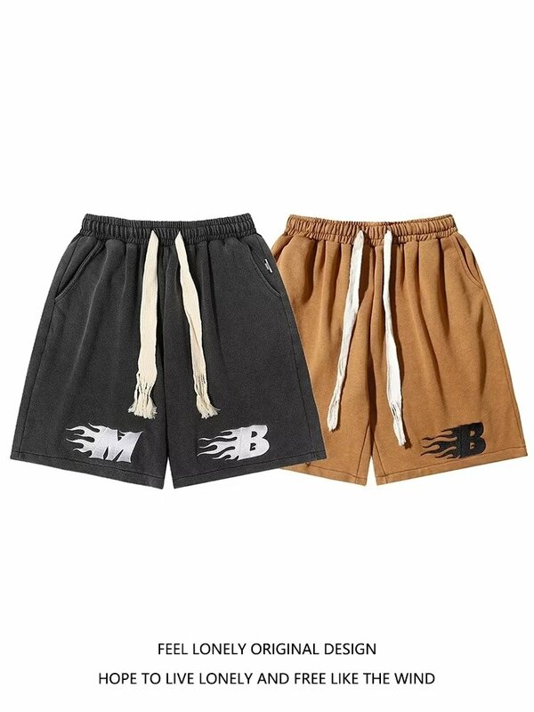 Men's Casual Shorts Korean Summer Sports Shorts Loose Size Men's Clothing Harajuku High Street Drawstring Short Pants 2024 New