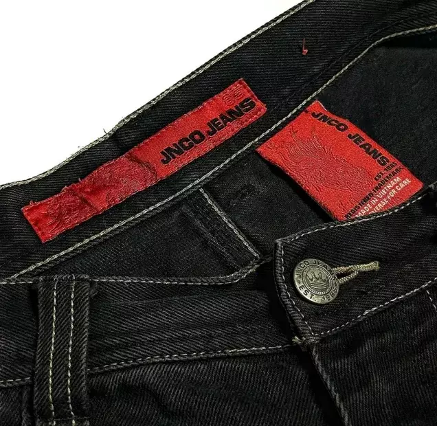 Harajuku JNCO haftowane workowate dżinsy nowy Hip Hop Retro czaszka grafika spodnie dżinsowe mężczyzn kobiety Goth Jeans wysoki stan szerokie spodnie