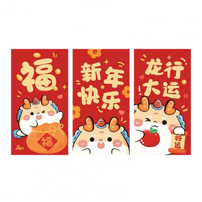 Envelopes do ano novo chinês tradicional, desenho animado, padrão do dragão, boas cartas de bênção para a felicidade