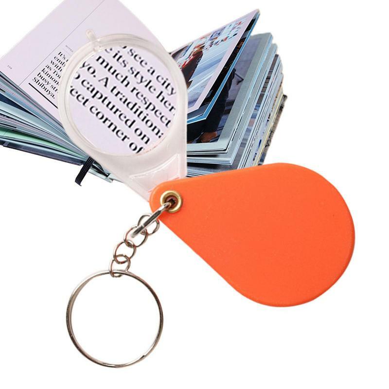 Gantungan Kunci kaca pembesar, Gantungan Kunci kecil genggam lipat lensa pembesar oranye untuk kehidupan sehari-hari portabel