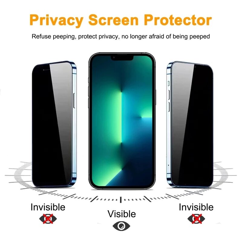 กระจกป้องกันคนแอบดูสำหรับ iPhone 13 12 14 PRO MAX MINI XS MAX 8 Plus ป้องกันหน้าจอแบบเต็มจอเพื่อความเป็นส่วนตัวสำหรับ iPhone 11 15 PRO MAX x XR