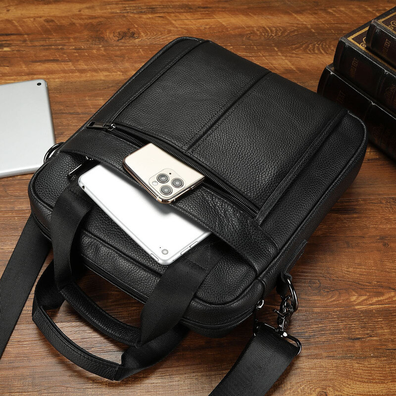 Vertikale Herren-Aktentasche aus echtem Leder mit Reiß verschluss Business-Rindsleder-Handtasche Multifunktions-Umhängetasche für Männer