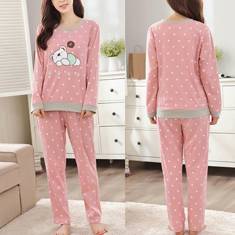 Pink Women's Pajamas Suit Cartoon Animal O Neck Top Long Pants Pajamas Sleepwear Set Autumn Winter Sleepwear Homewear Pajama Set