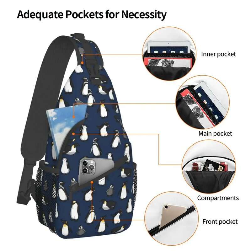 Uroczy pingwin kreskówka torba ze sznurkiem torba Crossbody na klatkę piersiową plecak z paskiem na ramię podróży małe plecaki turystyczne zwierząt torba na co dzień