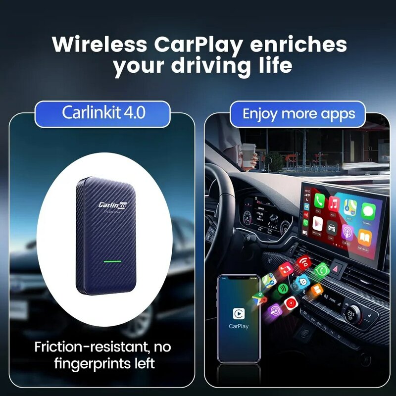 CarlinKit 4.0 & 3.0 adaptor nirkabel Android, Dongle otomatis untuk Audi VW Benz Kia Honda Toyota Ford Spotify BT