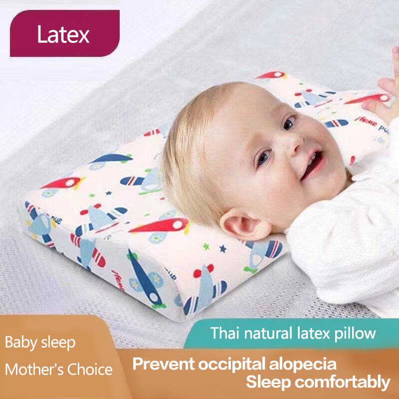 Almofada de látex natural infantil com fronha, travesseiro do bebê, travesseiro ortopédico do sono do recém-nascido, proteção