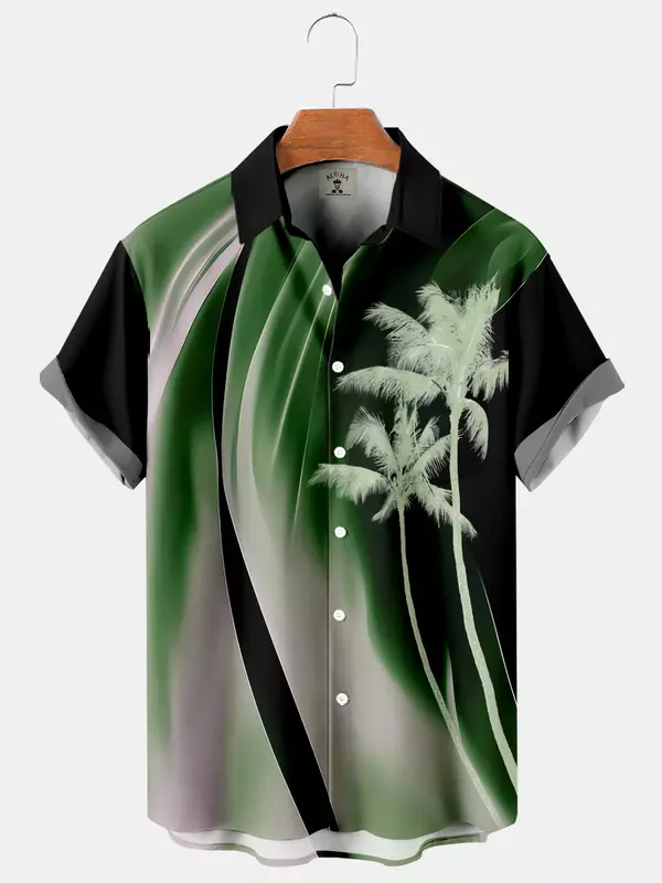 Camisa de manga curta com estampa de coco flâmula masculina, top havaiano de lapela, tamanho grande, casual, moda, novo, 2024