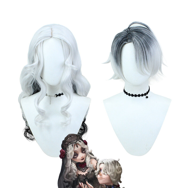 Peluca de Cosplay de Anime, Periwig blanco, peinado largo y rizado, juego de rol de pelo simulado, accesorios para disfraces de Halloween