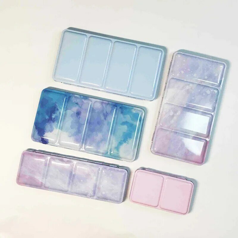 Empty Watercolor Palette Tin Color Mixing Palette Paint Storage Box Iron Paint Tray with Half/Full Pans For Painting