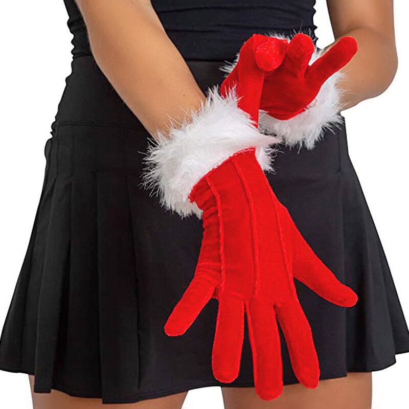 Искусственное платье из белого меха, искусственное платье, короткие красные перчатки с закрытыми пальцами, аксессуары для рождественских костюмов, варежки
