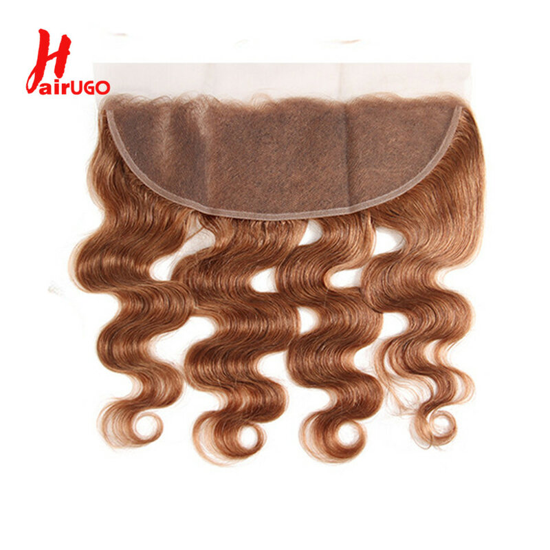 HairUGo-Cabello Humano ondulado de 13x4 para mujer, postizo de encaje Frontal, 100% Remy, color marrón, brasileño, #30