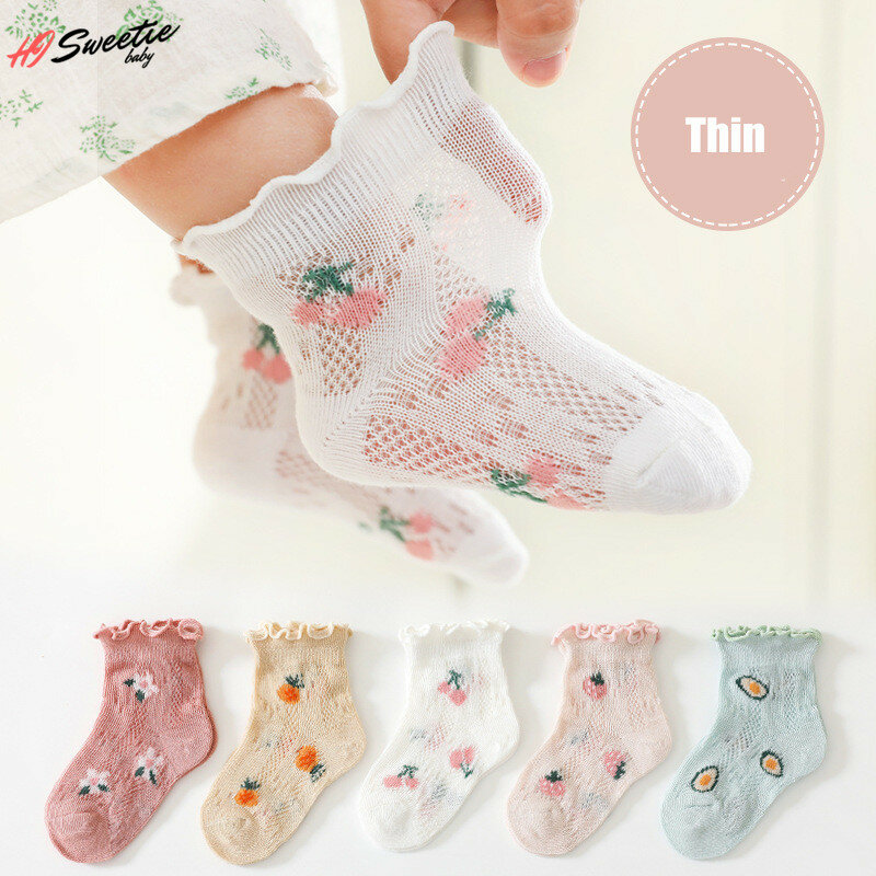 Kaus kaki tipis bayi perempuan, kaos kaki jala balita desain kartun buah 0-5 tahun musim panas