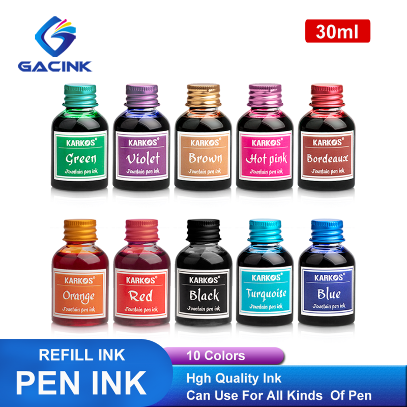 Caneta-tinteiro colorida pura, reenchimento universal, líquido liso, 30ml por garrafa, 10 cores