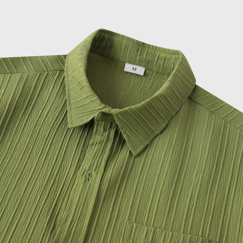 Зеленые мужские хлопковые льняные рубашки 2024, летние пляжные рубашки с коротким рукавом и пуговицами, Повседневная дышащая гавайская рубашка для отдыха
