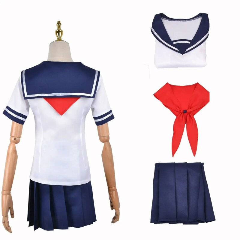 Yandere symulator Ayano Aishi Cosplay kostiumy gra dziewczyny Anime JK jednolity strój marynarski t-shirt ze spódnicą czarne peruki zestaw imprezowy