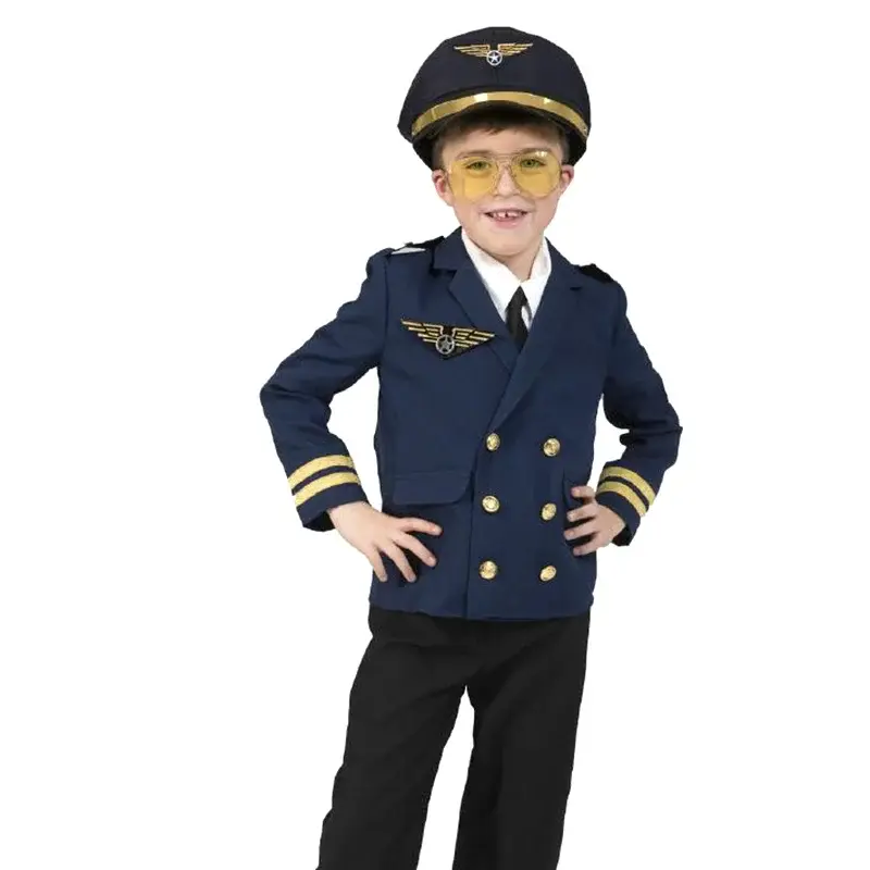 Uniforme de capitán de avión para niños, disfraz de Halloween para niños de 3 a 9 años, Cosplay de fiesta de los pilotos