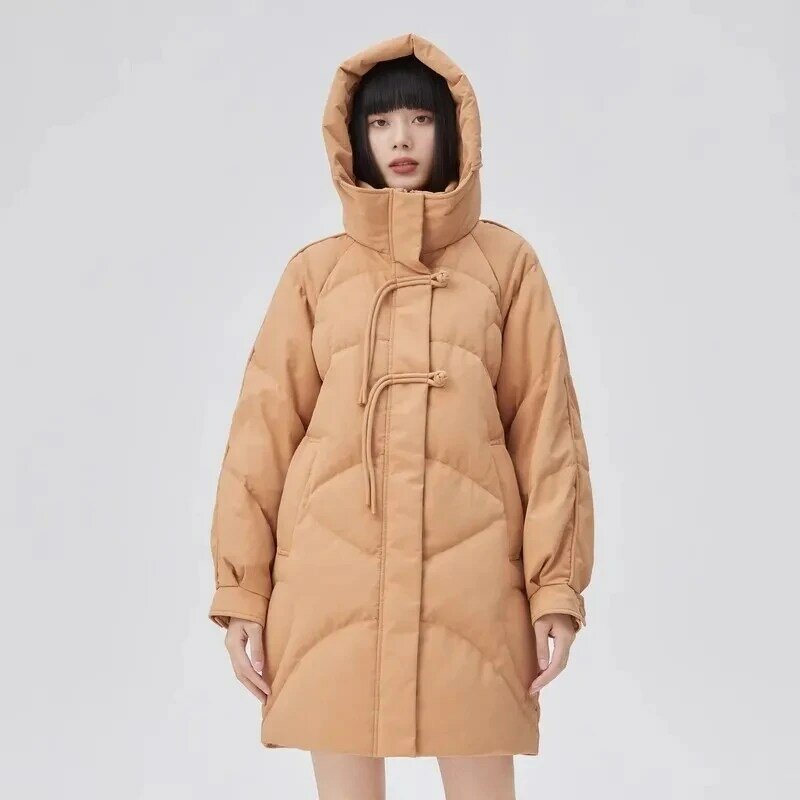 Зимняя куртка, женская одежда, новинка 2023, пуховое хлопковое пальто, женское свободное утепленное пальто с подкладкой и дисковой пряжкой в стиле ретро
