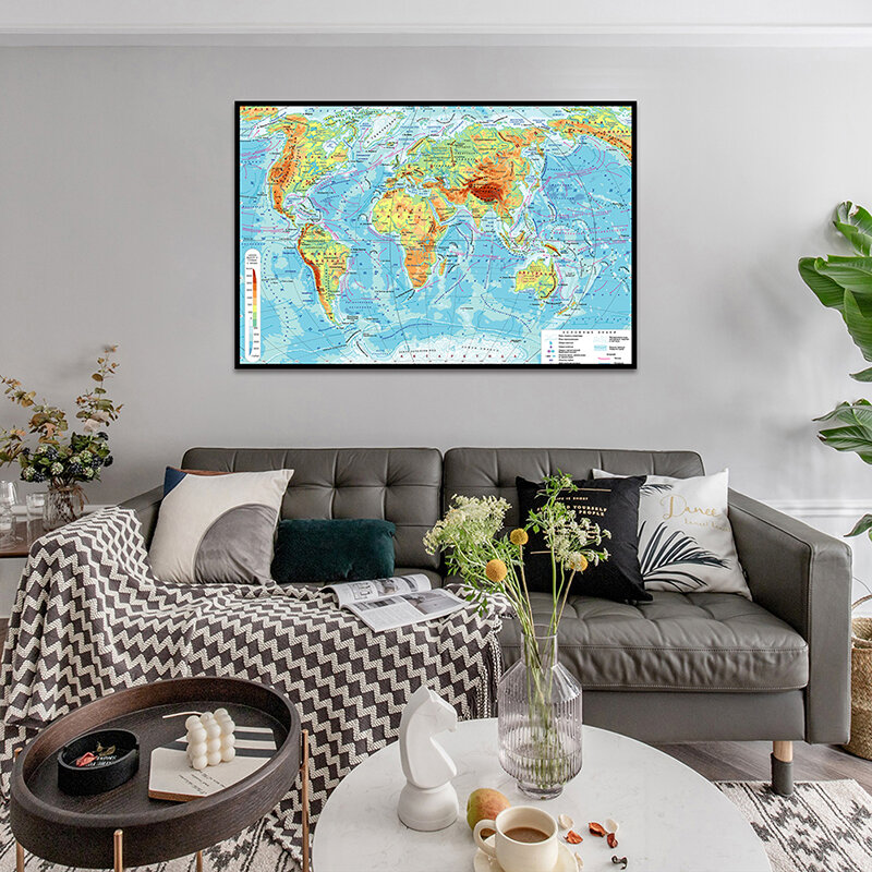 Mapa geométrico ruso del mundo, 90x60cm, lienzo, mapa del mundo, pegatina, carteles e impresiones Vintage para la escuela, oficina, suministros para el hogar