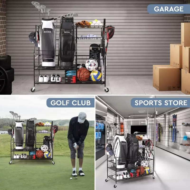 Organizador de equipo deportivo para garaje, estante de almacenamiento de bolsas de Golf, Club de soporte, bola C
