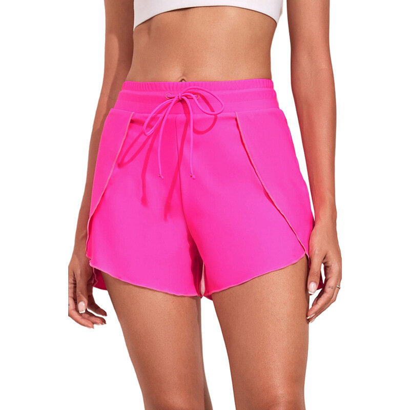 2024 New Solid Color High Waist Shorts for Women Simple and Versatile Drawstring Beach Quick Drying Swimming Pants for Women