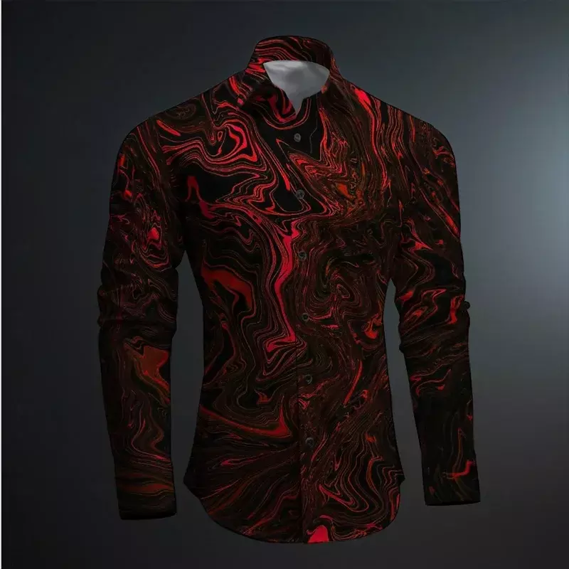 Camisa de manga comprida geométrica masculina, impressão 3D, bloco de cores, moda abstrata, casual festa de rua, primavera, lapela de verão, 13 cores
