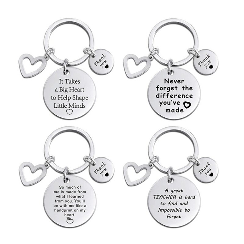4Pcs Student Teacher Gift Accessory Parts Stainless Steel Embossed Metal Keychain