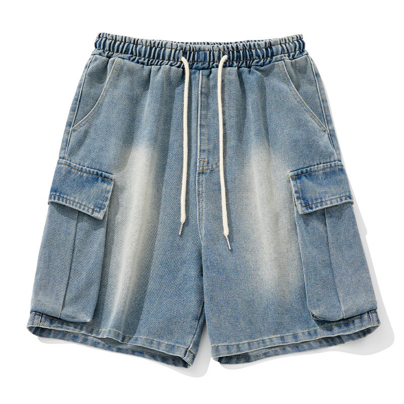 Tfetters กางเกงขาสั้นคาร์โก้2024ใหม่สำหรับผู้ชาย, celana pendek DENIM ทรงถุงกระเป๋าใหญ่ซักได้สำหรับฤดูร้อน