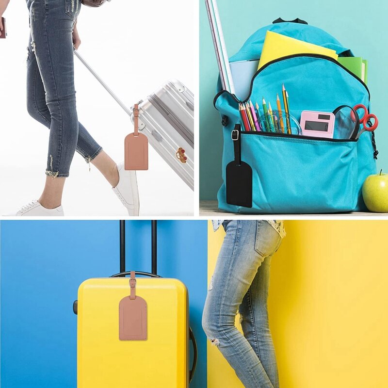 PU Couro Tag Bagagem com alça ajustável, Travel Bag Identifier, Privacidade Proteção Capa, Mala Tags, 4 pcs