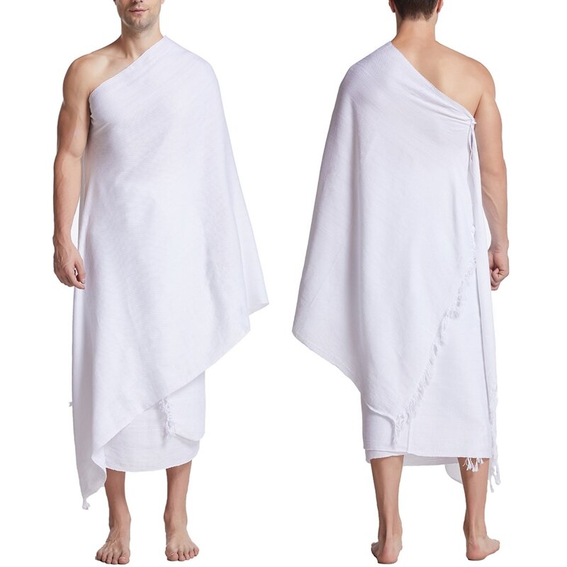 Y1UE 2 Pack Islamic Men's Comfortable Ihram Ahram Ehram Towel Set for Hajj or Umrah