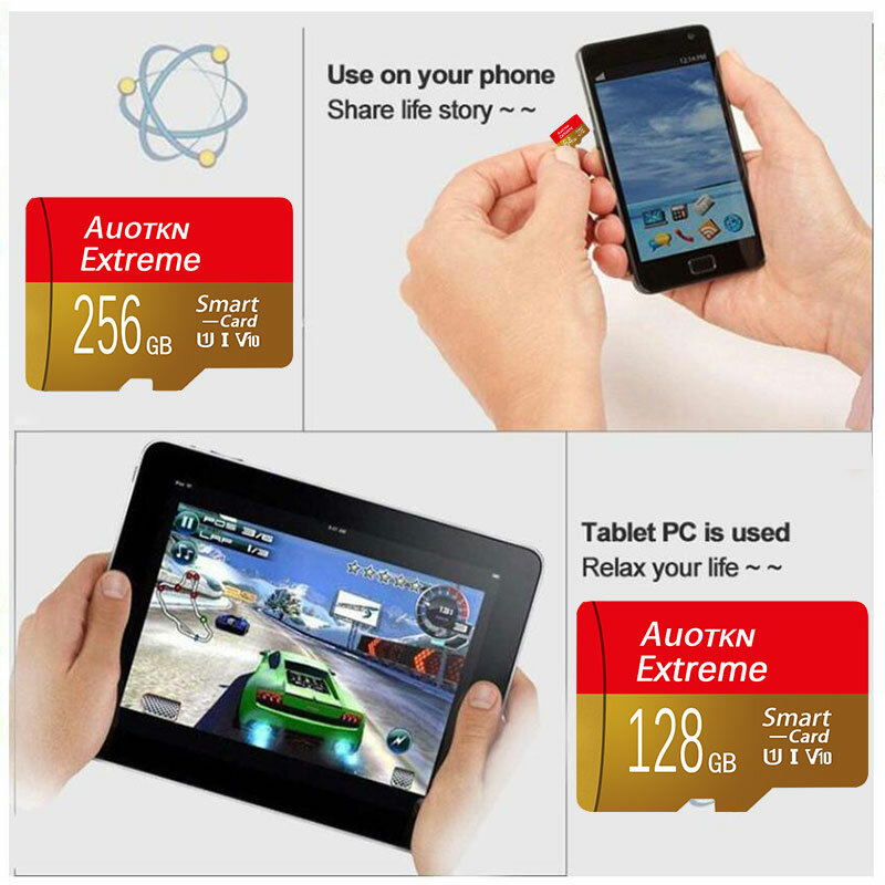 AuoTKN Micro Card 256GB 128GB 512GB 100% GB Original Mini SD Card 8GB 16GB 32GB Flash SD TF карты для телефона Xiaomi, Huawei,Samsung