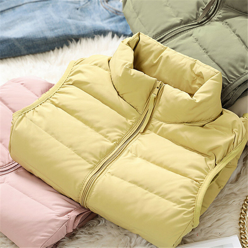 여성용 초경량 화이트 덕 다운 조끼 재킷, 스탠드 칼라 민소매 조끼, 여성용 따뜻한 짧은 탱크 코트 상의, 가을 겨울