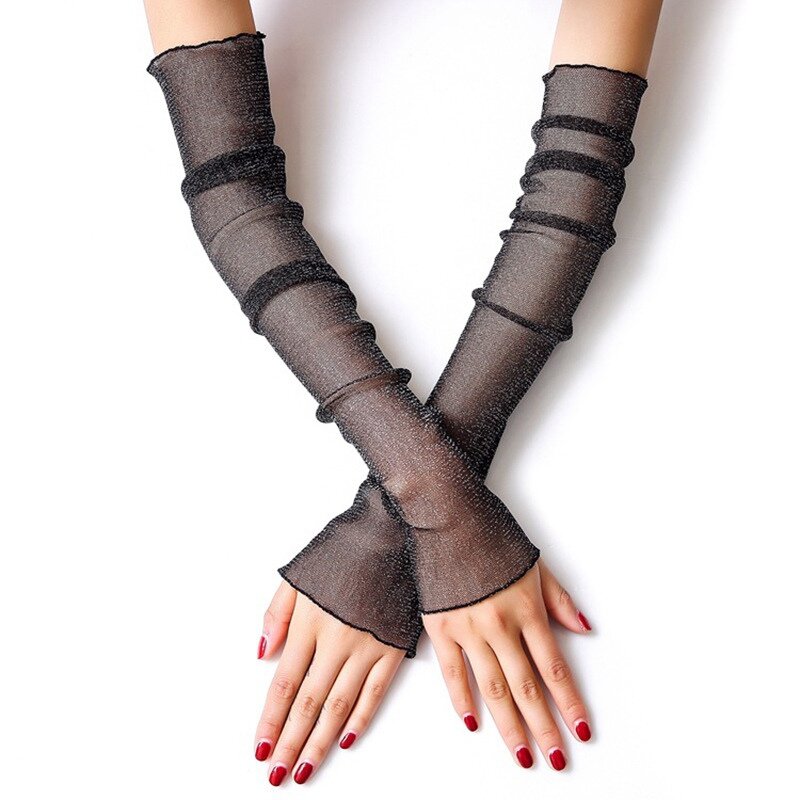1 Pair Women Summer Solid Color Arm Sleeve Driving Cycling Gloves Long Fingerless Thin Arm Sleeve Female Sunscreen Gloves
