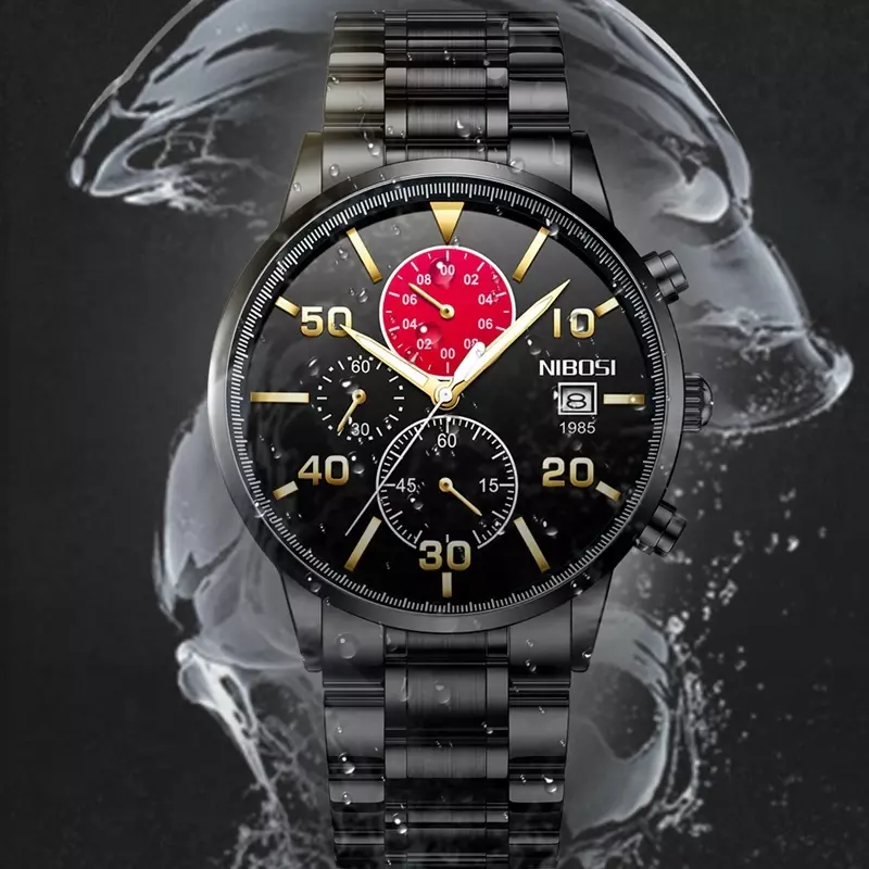 NIBOSI Watches Mens 2024 Top Brand Luxury Watch Waterproof Military Sports Watch Men Full Steel Quartz Clock Relogio Masculino