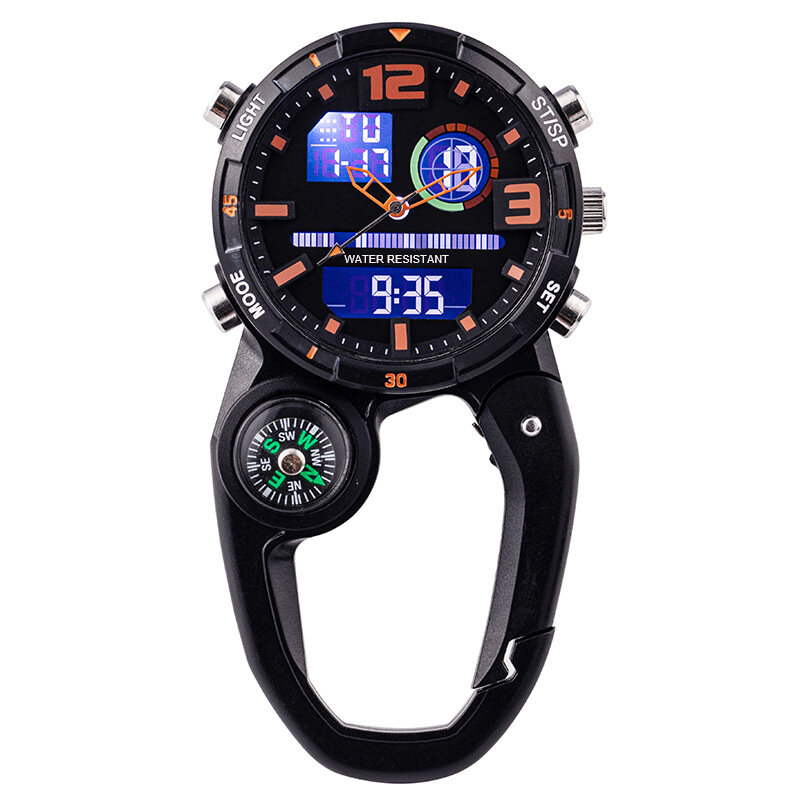 Outdoor Mountaineering Watch with Compass Multi functional Waterproof Pocket Watch Backpacker Accessories Carabiner Sports Watch