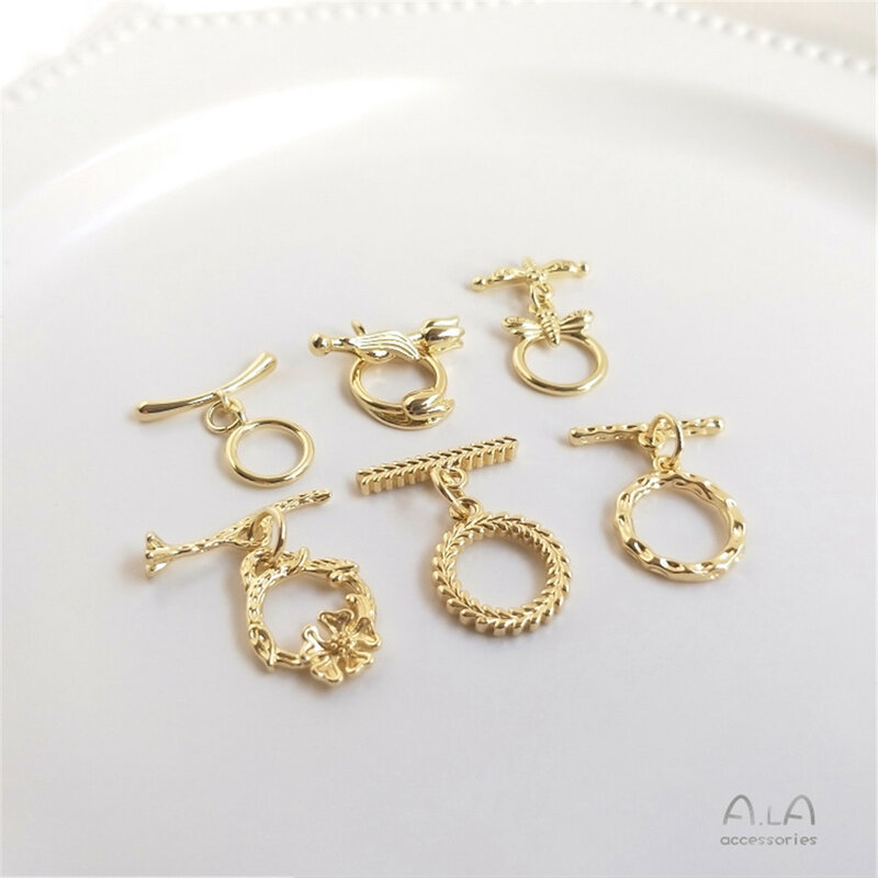 Cobre embrulhado OT fivela, DIY pulseira colar de pérolas, faixa dourada clara, fecho de ligação fivela acessório, ouro 14K, artesanal