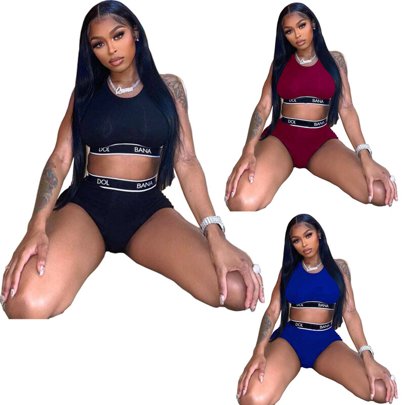 Women Sets Workout 2 Pieces Outfits Seamless Gym Clothing Tracksuit Sleeveless Vest Crop Top Shorts Leggings for Fitness