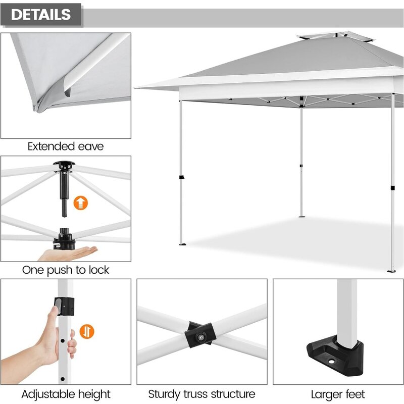 Pop Up Canopy Tent, Perna reta Fácil Única Pessoa Set-up Abrigo Dobrável, Estendendo Beirais com Saco De Rolamento, 13x13