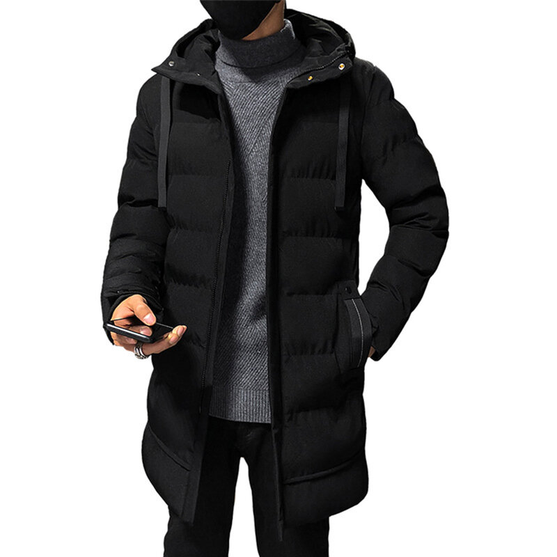 Мужская Повседневная модная однотонная тонкая Длинная толстая теплая куртка с капюшоном, модный дизайн, многофункциональная одежда, удобная и теплая.