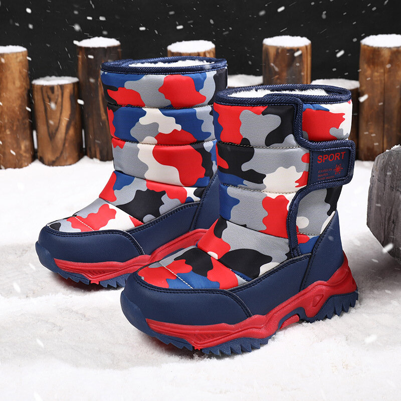 2023 Winter Children Shoes Plush Waterproof Fabric Non-Slip Girl Shoes Rubber Sole Snow Boots Fashion Warm Outdoor Boots