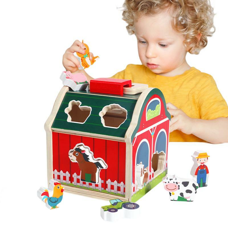 Farm Animal Learning Brinquedos, Shape Sorting Montessori Brinquedos, Barn Toy Set, Stacking House Game, Brinquedos Educativos