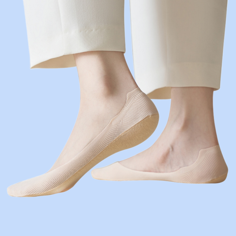 Calcetines de barco de seda de hielo para mujer, medias invisibles finas y poco profundas de silicona, tacones sin caída, a rayas, 5/10 pares
