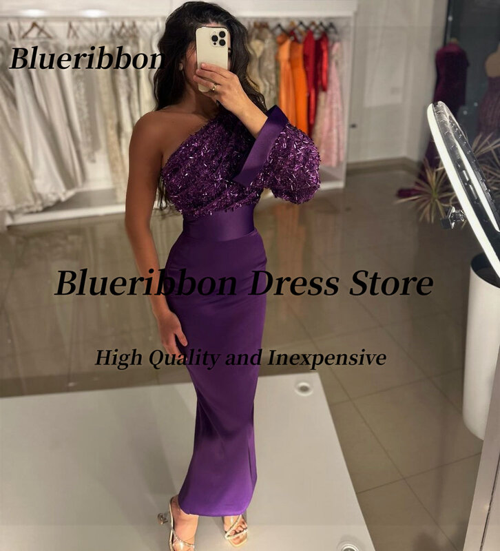 Blueribbon vestido de fiesta de un hombro para mujer, vestido de fiesta de cóctel de manga larga, longitud hasta el tobillo, Vestidos de Noche de sirena, banquete especial de Dubai