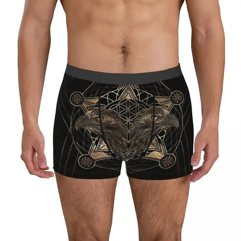 Hawk Head In Sacred Geometry Composition Underwear Greek Boxer Shorts Quality Men's Panties Breathable Shorts Briefs Gift Idea