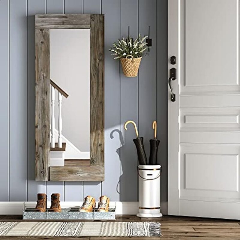 Barnyard Designs 58" x 24" Rustic Farmhouse Full Length Mirror - Wood Frame Floor Standing Bedroom Mirror, Natural