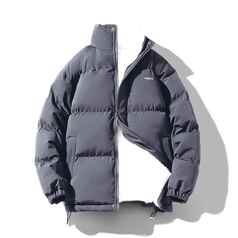 2024 New Oversize Men's Winter Jacket Streetwear Puffer Jacket Men Solid Color Padded Coat Men Women Warm Fleece Parka Coat Man