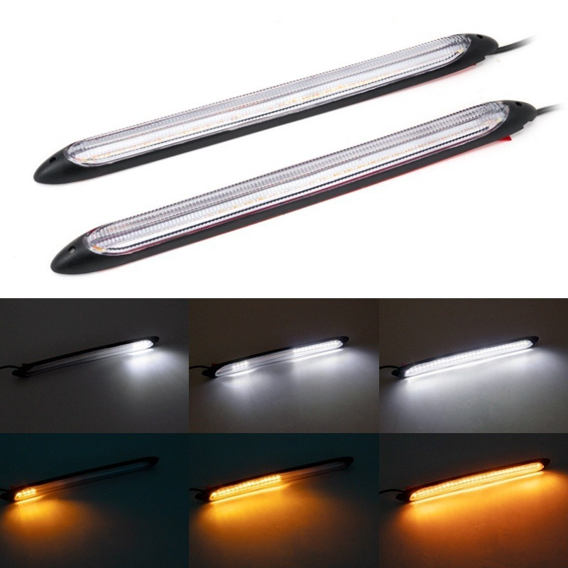 2PCS Car LED Daytime Running Lights Car Headlight Waterproof Sequential Flow Yellow Turn Signal White or RGB External Day Light