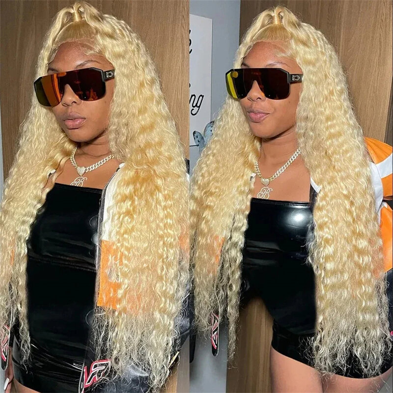 13x6 HD Transparent Lace Front Human Hair Wig 613 Blonde Deep Wave Lace Frontal Wig 250 Density Preplucked curly wig Brazilian