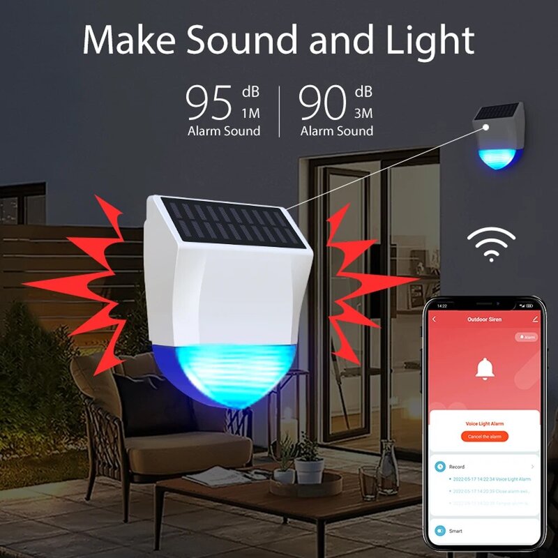 Tuya Smart para Zigbee/alarma de sirena Wifi impermeable para exteriores con fuente de alimentación Solar y USB opcional, Control remoto de 95dB